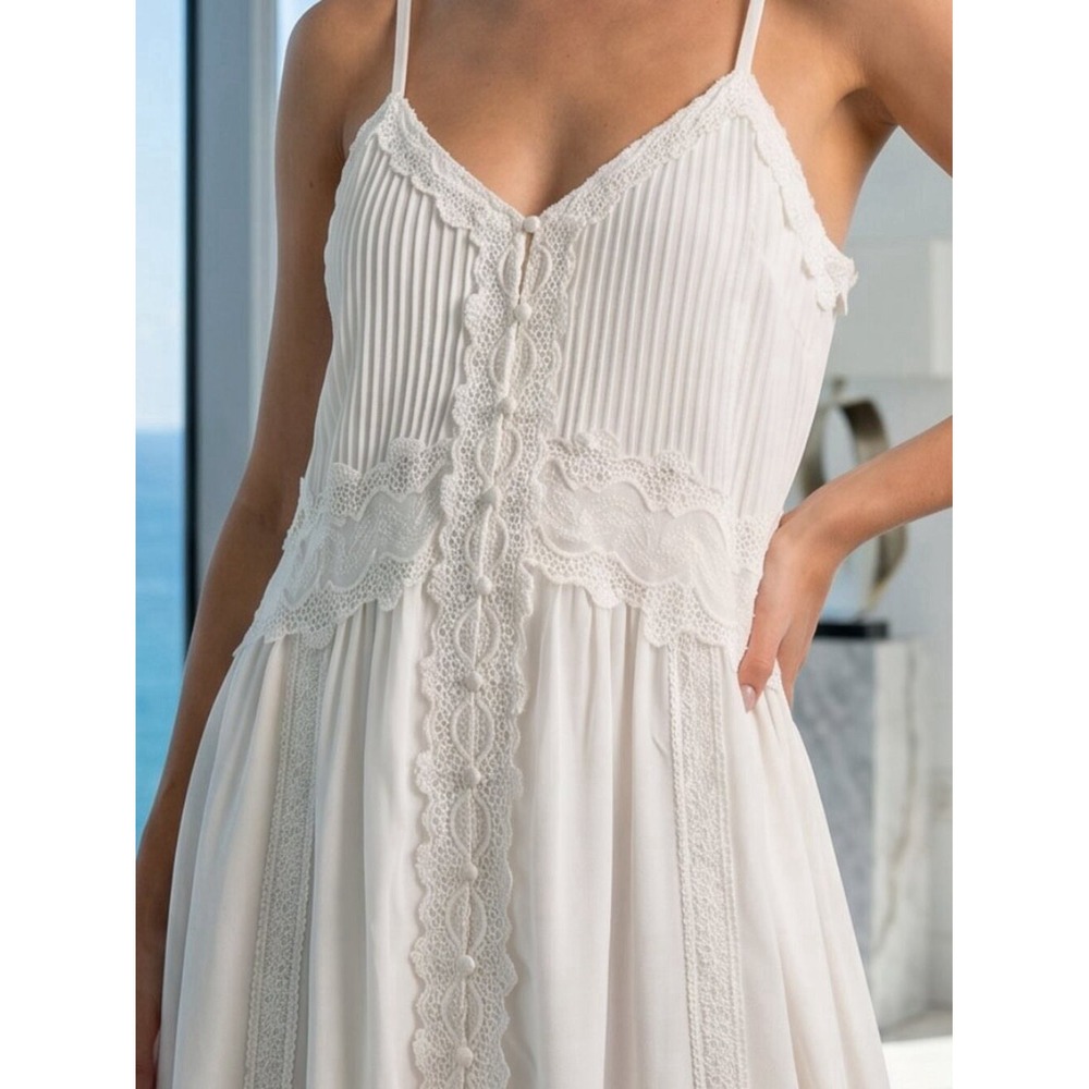 CAROLINE CONSTAS Off white midi dress chiffon NWT Size Medium - Picture 2 of 5